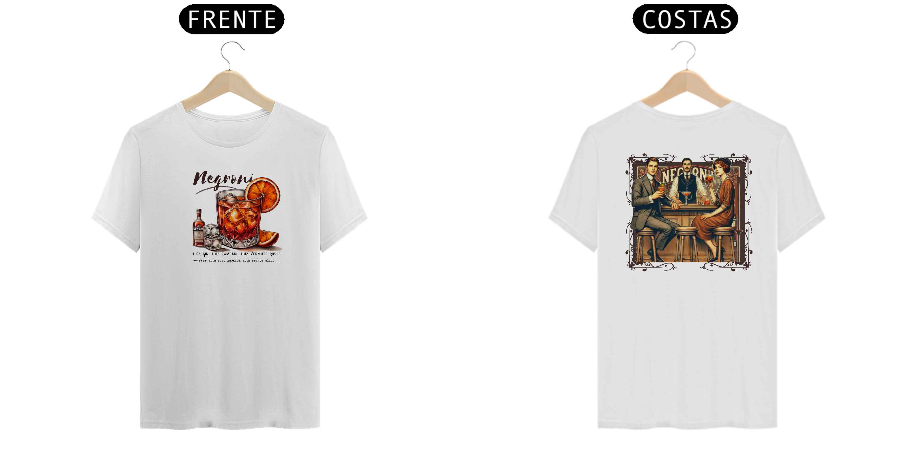 Camiseta Vintage com Receita de Negroni | T-shirt para Amantes de Drinks Clássicos