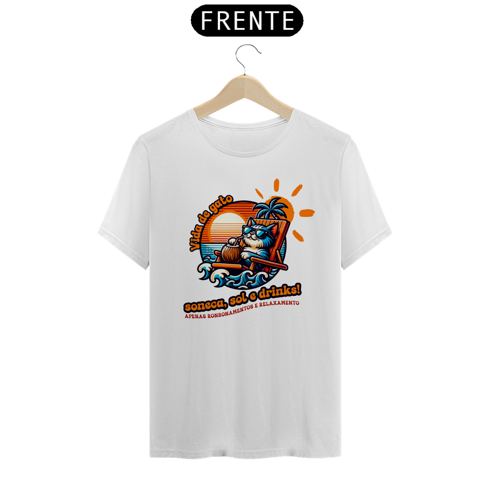 Camiseta Engraçada Gato de Férias - Estilo, Relax e Sonecas!