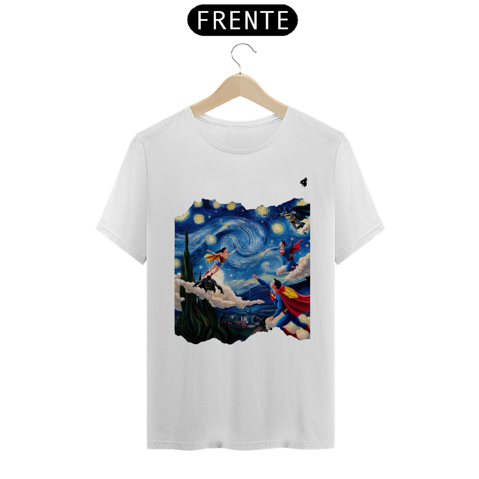 camiseta noite estrelada com heróis 