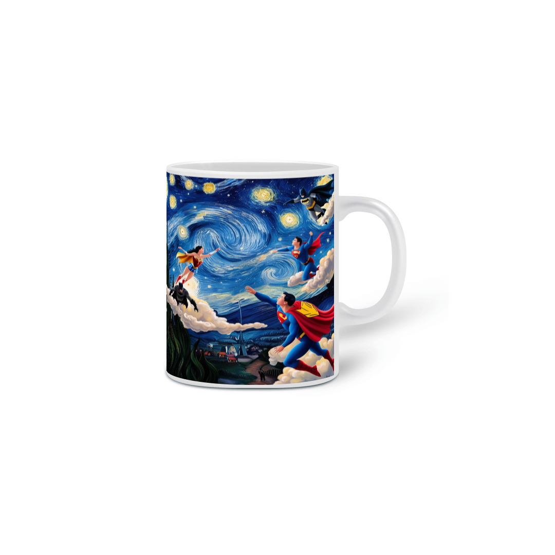 caneca noite estrelada com heróis