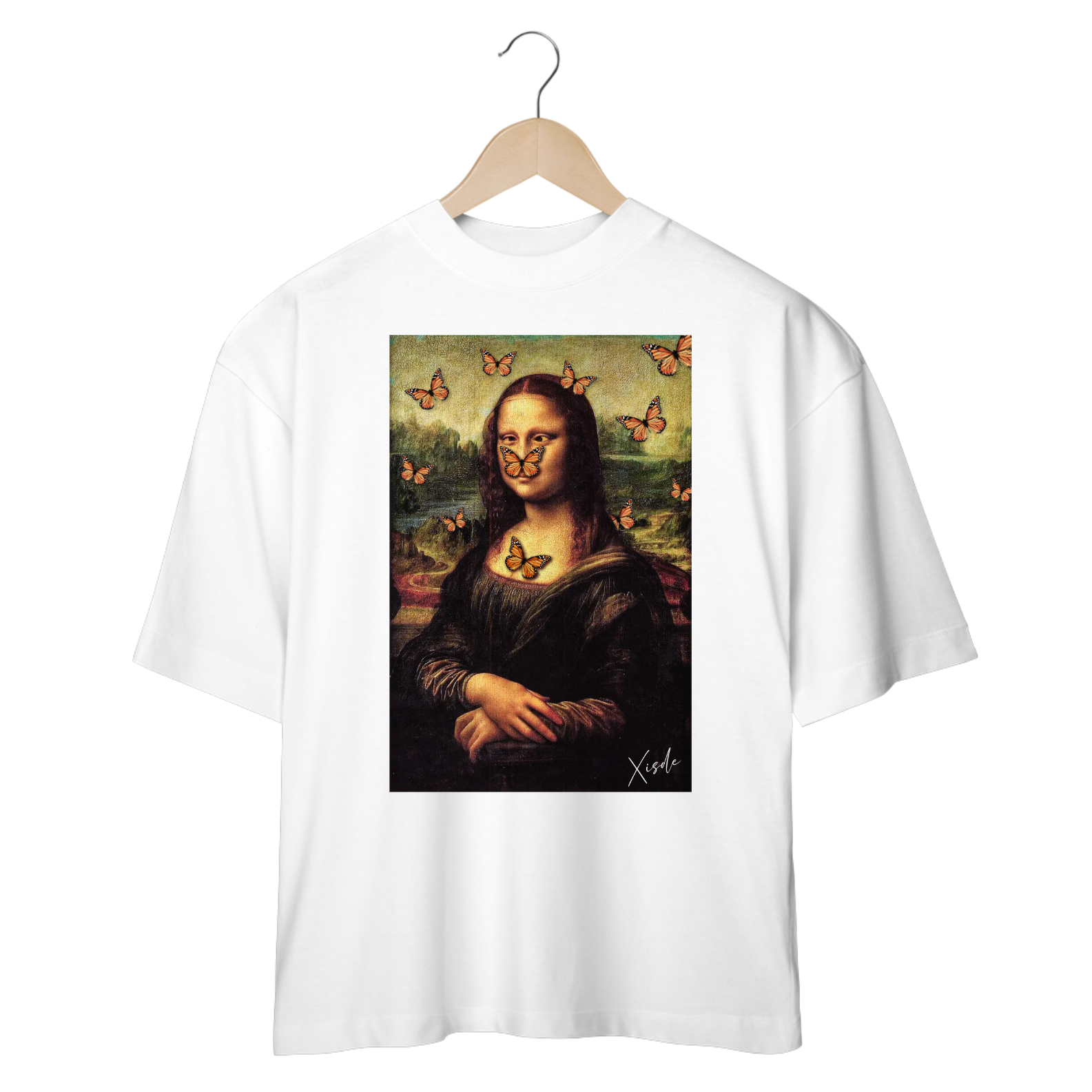 Camiseta oversize - Monalisa com borboletas
