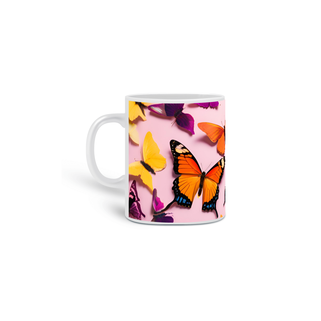 Caneca - Borboletas fundo Rosa