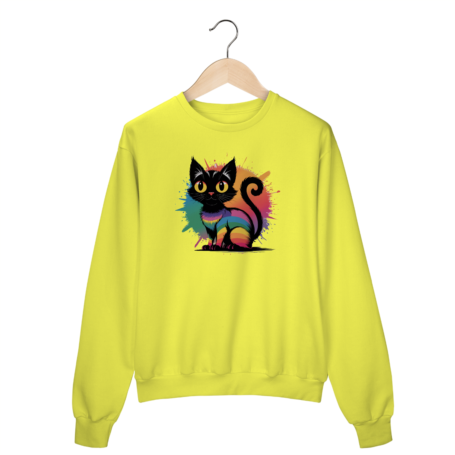 Moletom Fechado Estampa Gato Preto Arco-íris 