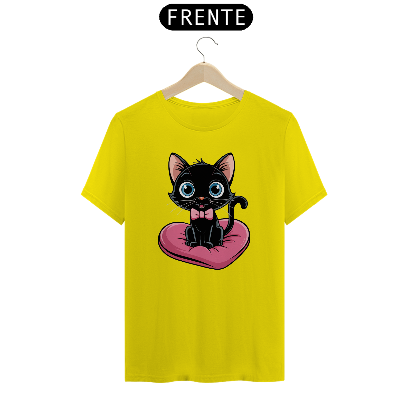 T-Shirt Quality Estampa Gato Preto Almofada