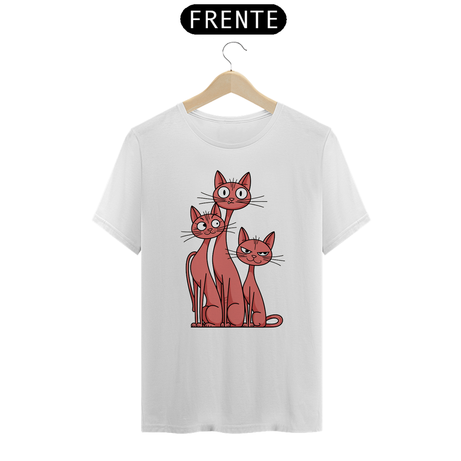 T-shirt Classic com Estampa de 3 Gatos Estilizado Expressoes