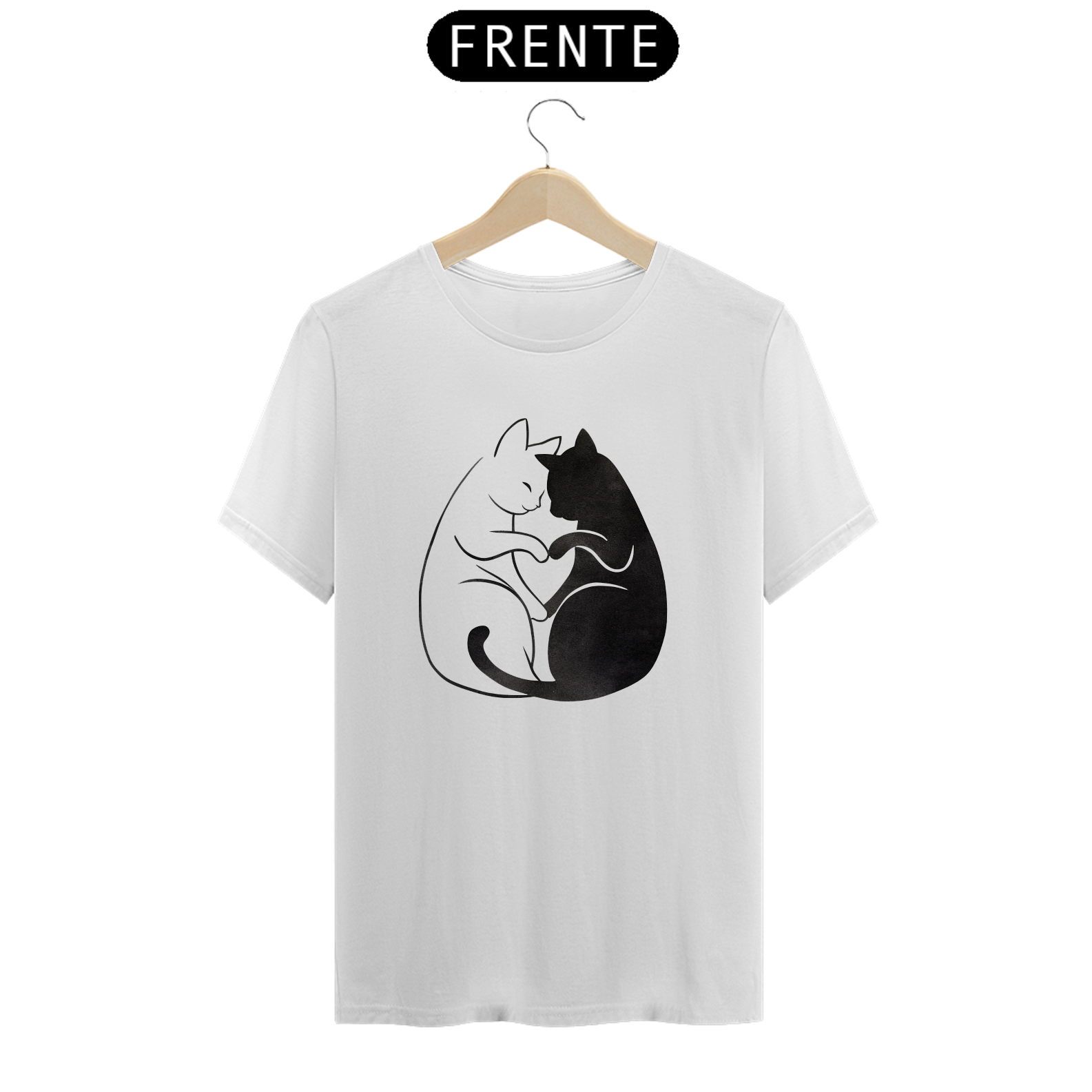 T-shirt Classic com Estampa de 2 Gatos Coracao