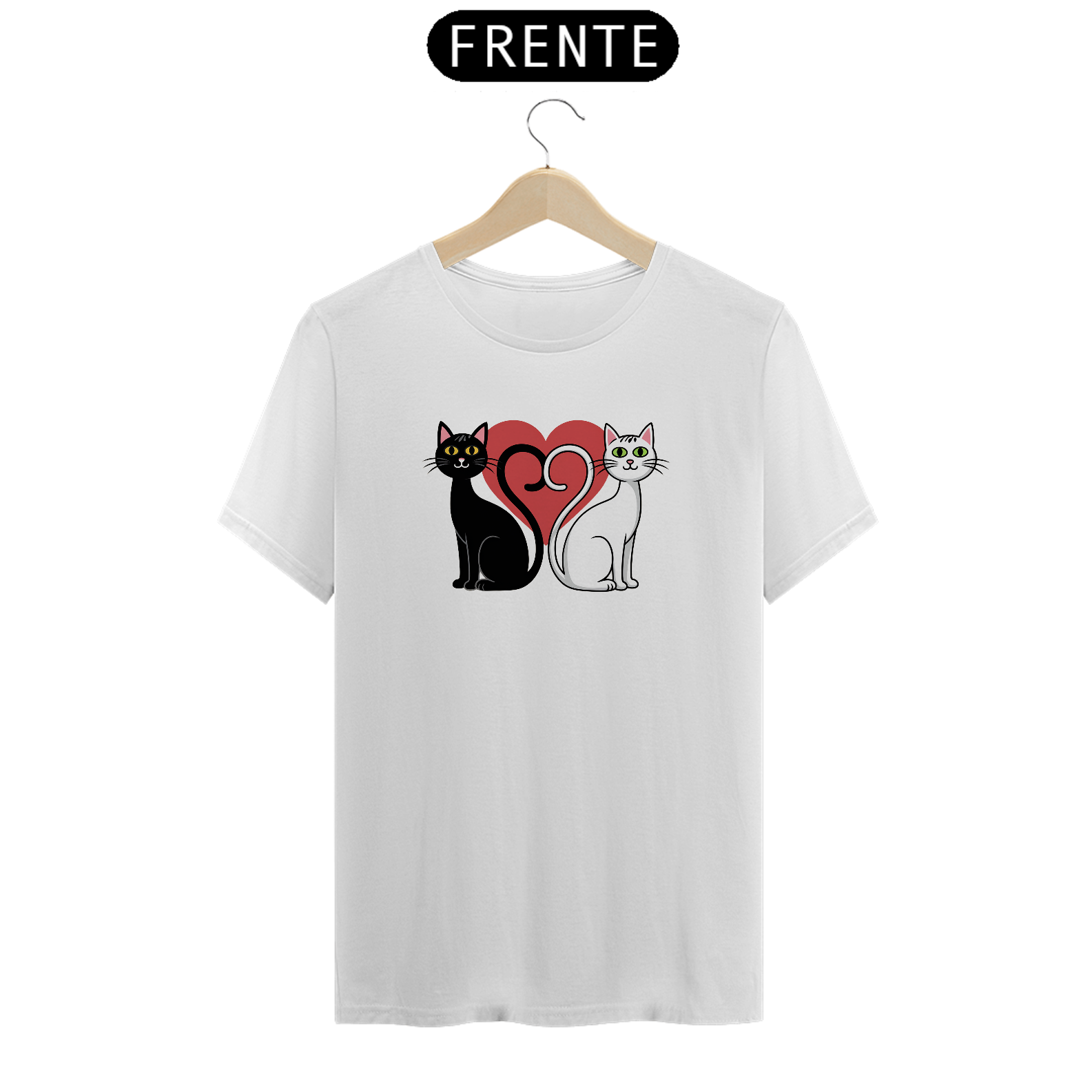 T-shirt Classic com Estampa silhueta Coracao 2 Gatos 