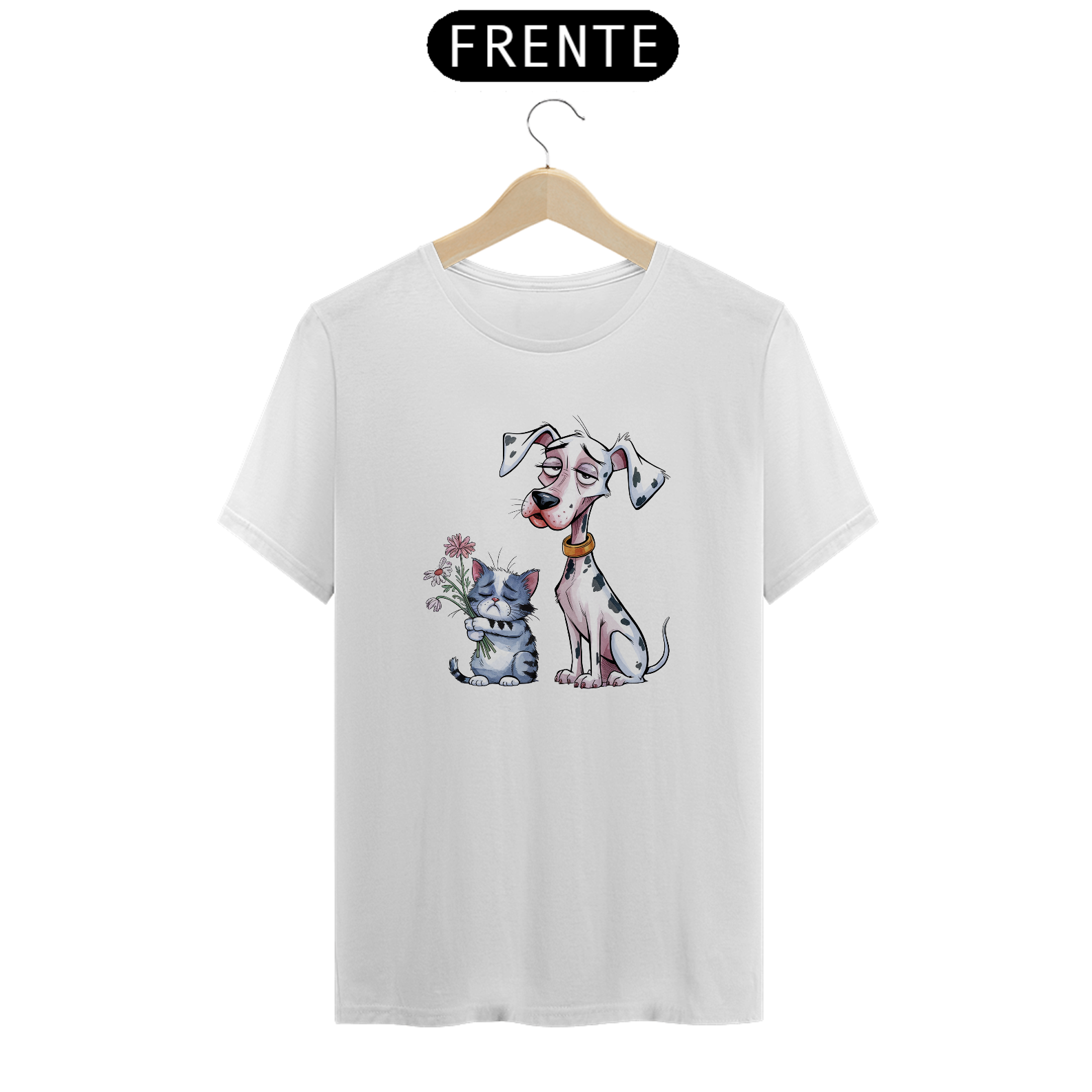 T-shirt Classic com Estampa de Gato e Dálmata