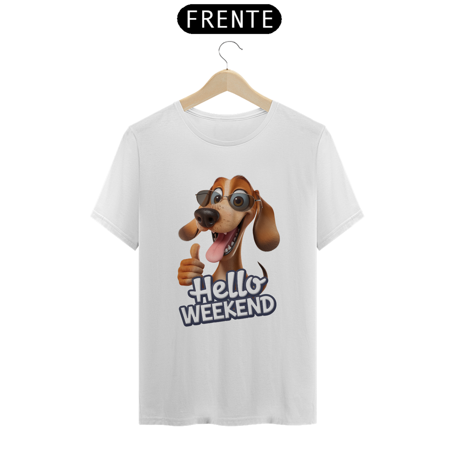 T-Shirt Classic Estampa Cao com a Frase Hello Weekend