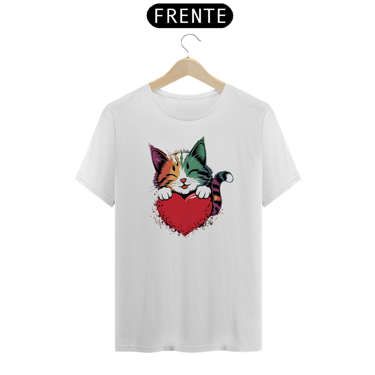 T-Shirt Classic Estampa de um Gato com Coracao