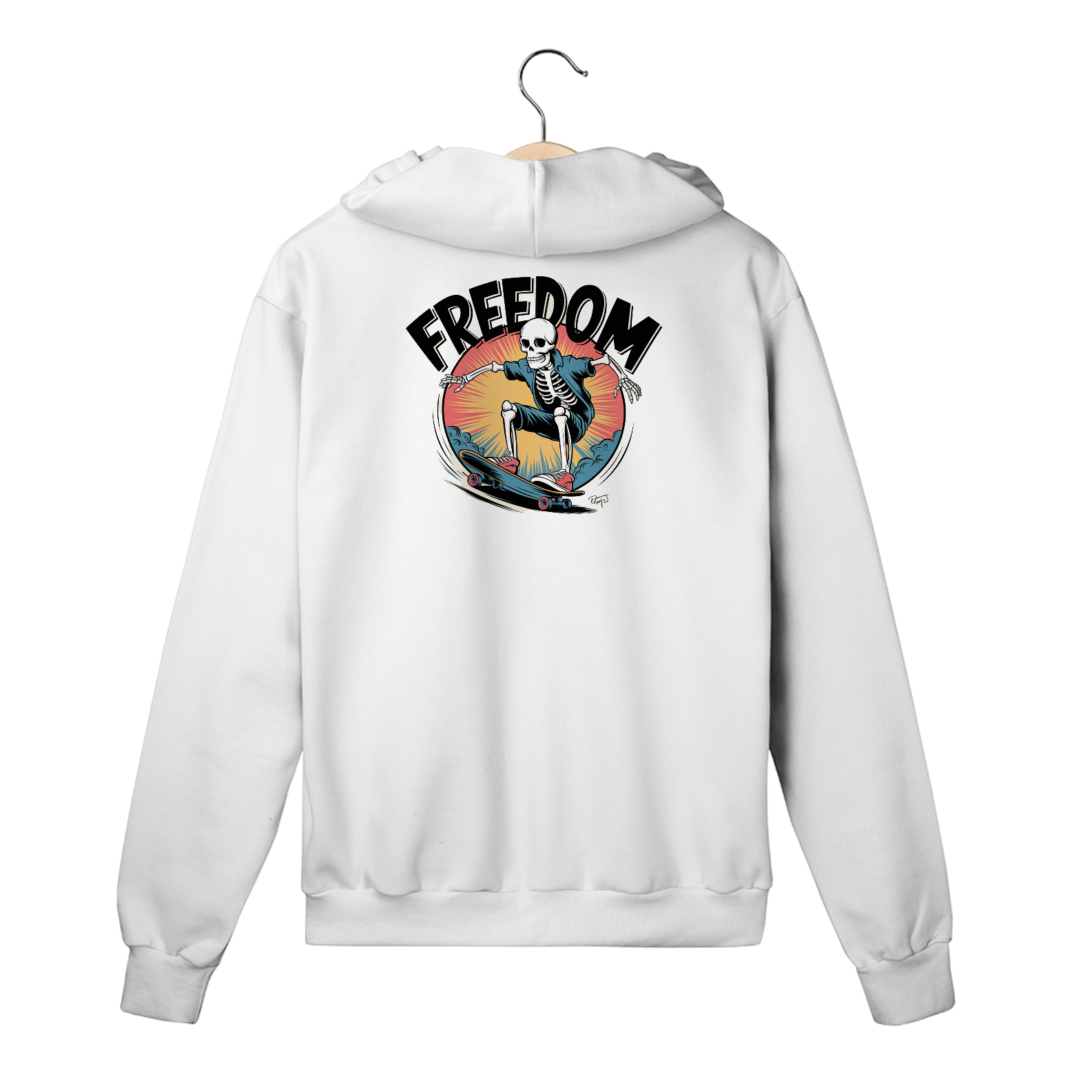 Moletom com Ziper, Bolso e Capuz Estampa Skate Esqueleto