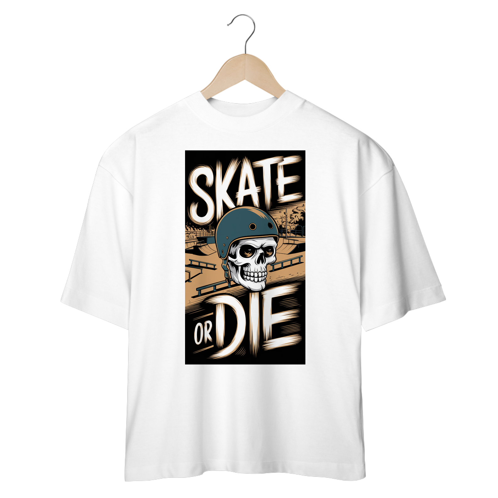 Camiseta Oversized Estampa Skate Caveira