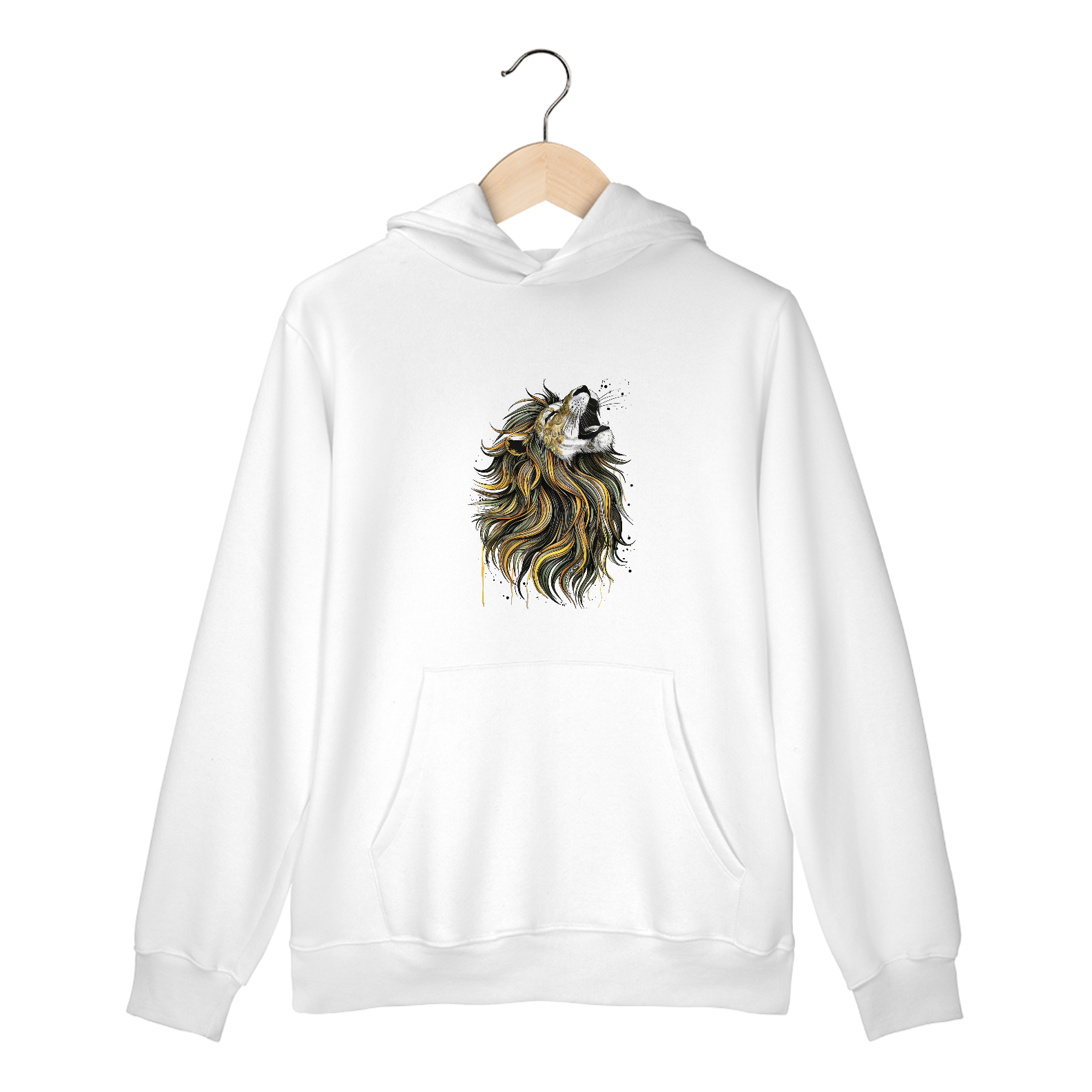 Moletom Canguru com Bolso e Capuz Estampa Leão Juba