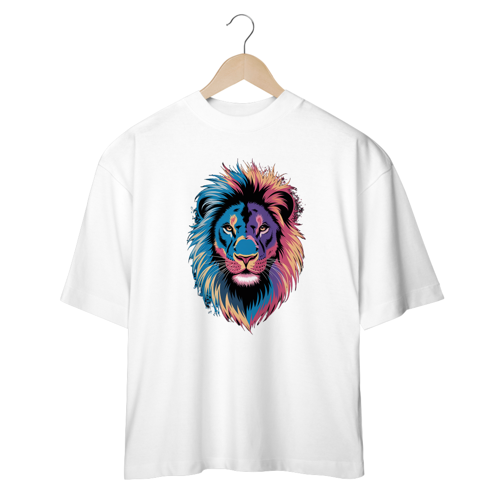 Camiseta Oversized Estampa Leão Colorido