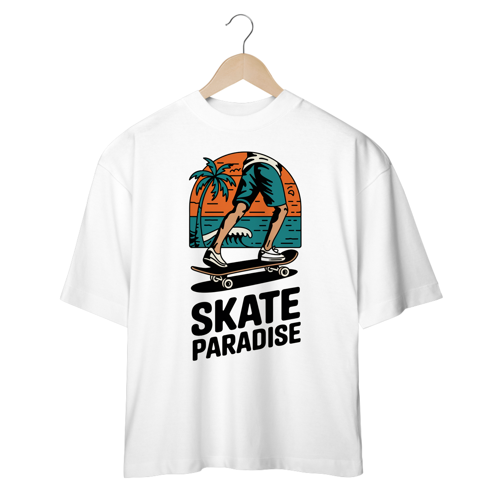 Camiseta Oversized Estampa Skate Paradise