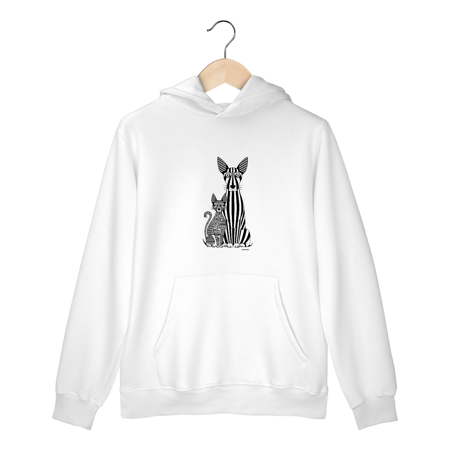 Moletom Canguru com Bolso e Capuz Estampa Gato e Cão  Linas