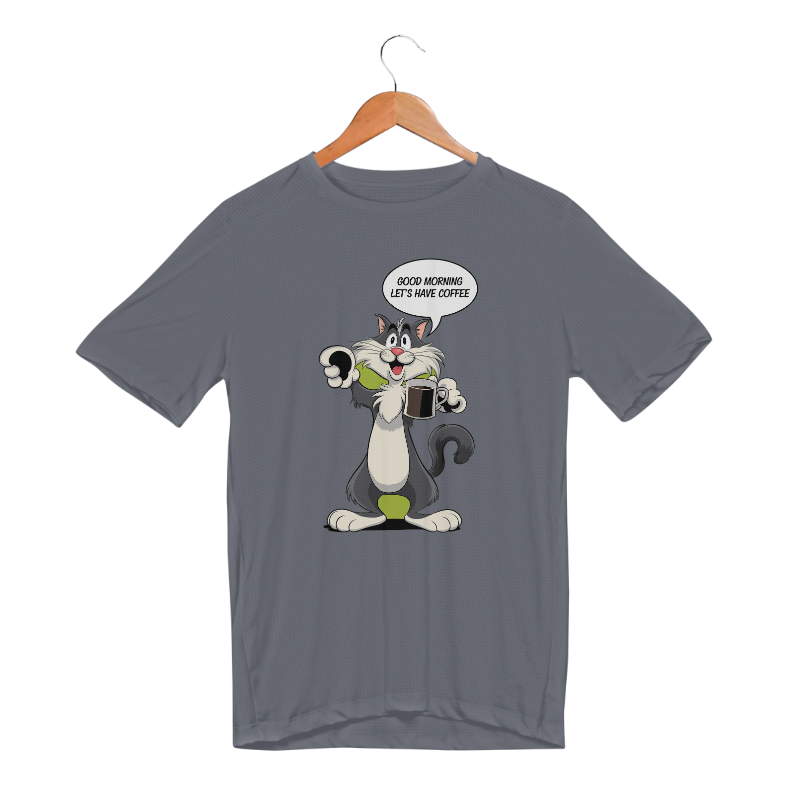 Camiseta Sport Dry UV Estampa Bom-dia Gato Preto Café 