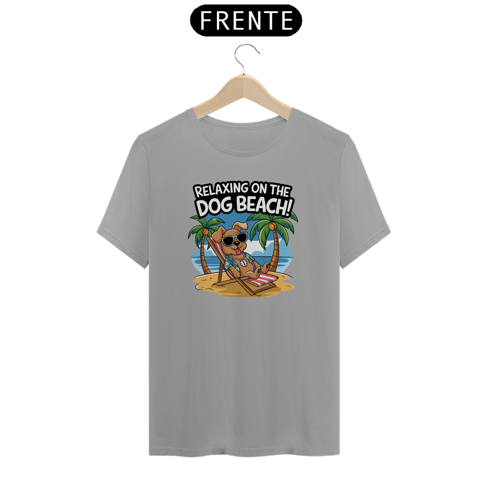 T-Shirt Quality Estampa Cao na Praia Relax