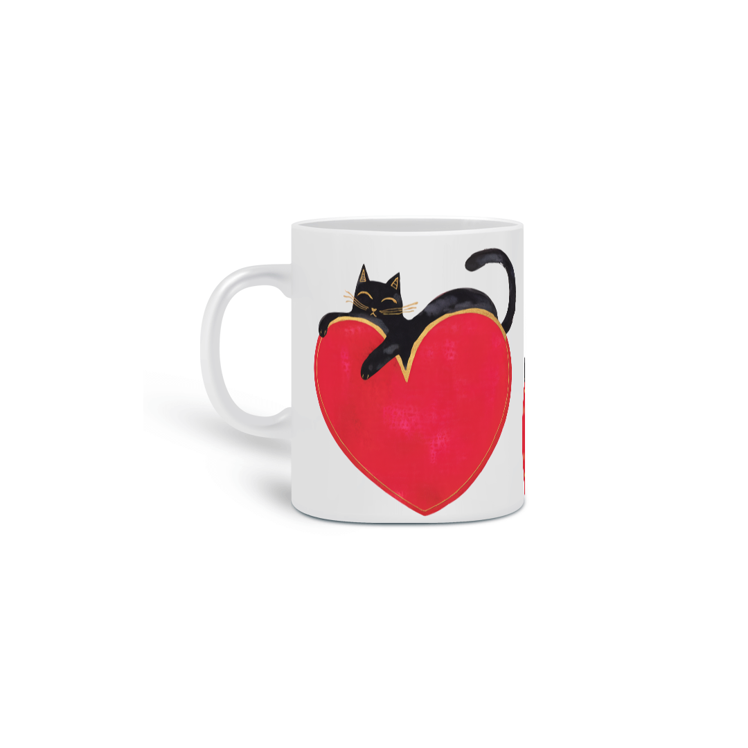 Caneca Estampa Gato Preto Coração 