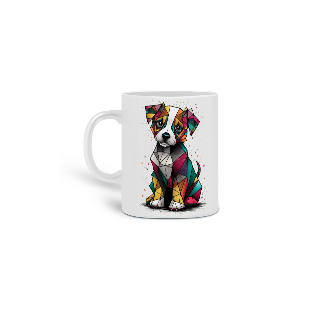 Caneca Cerâmica Branca Estampa Cão  Cubismo