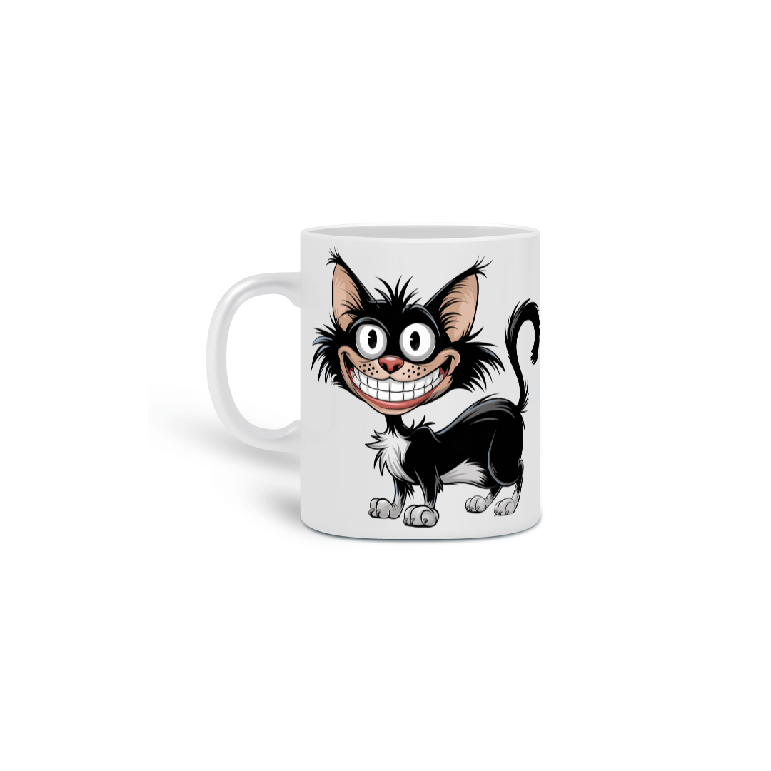 Caneca Cerâmica Branca Estampa Gato Sorrindo 