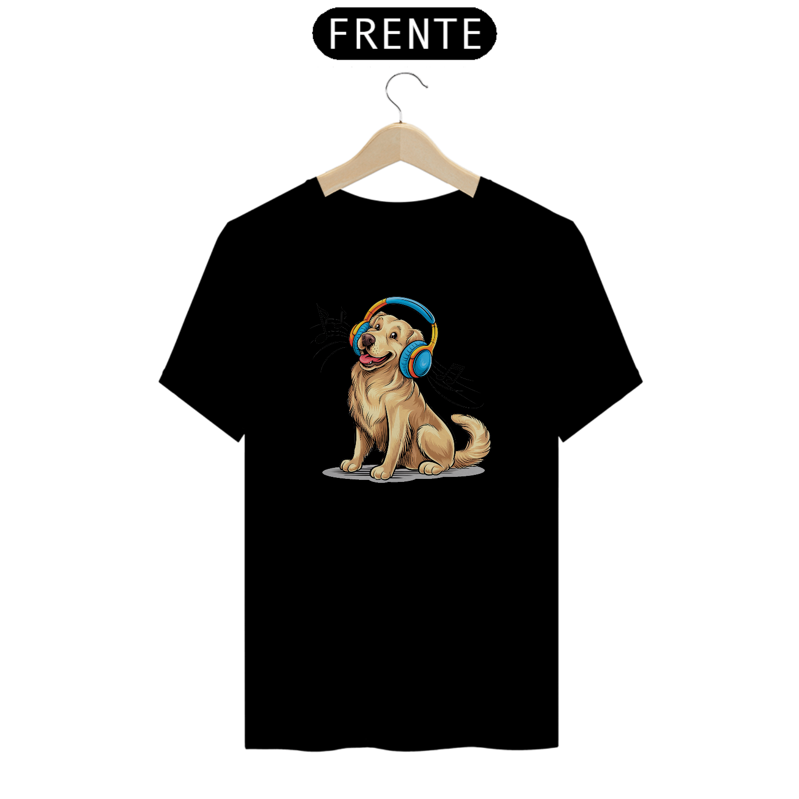 T-Shirt Classic Estampa de um Cao golden retriever Musica
