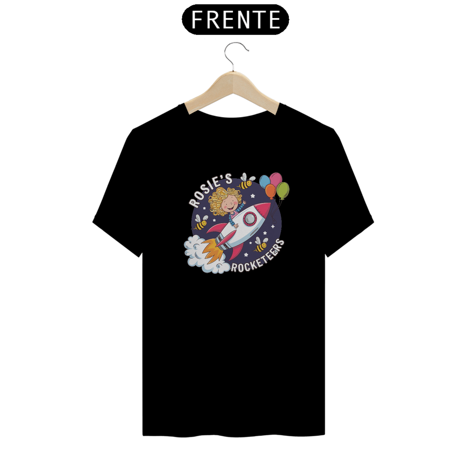 T-Shirt Quality Estampa de menina e Foguete Space