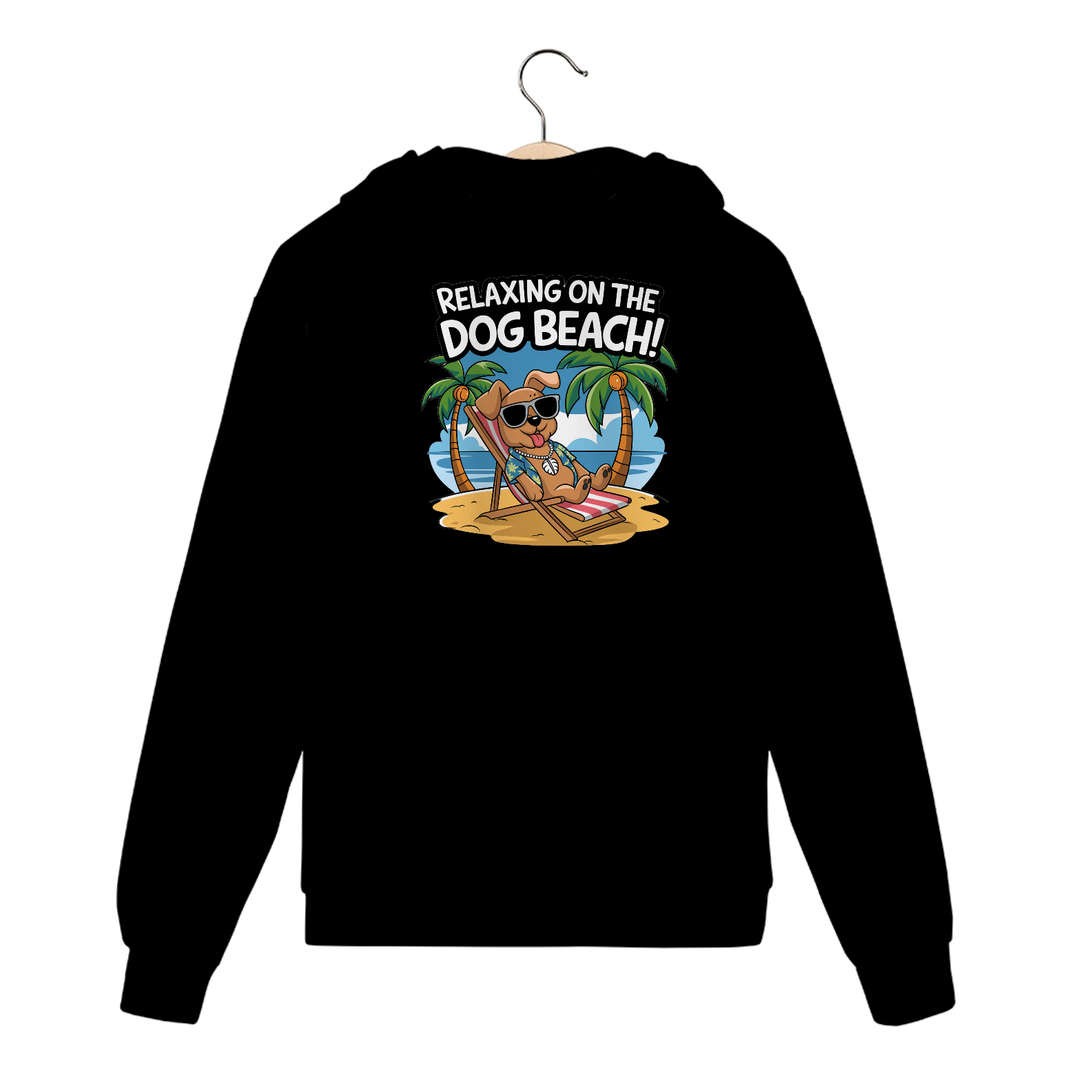 Moletom com Ziper, Boloso e Capuz Estampa Cao na Praia Relax