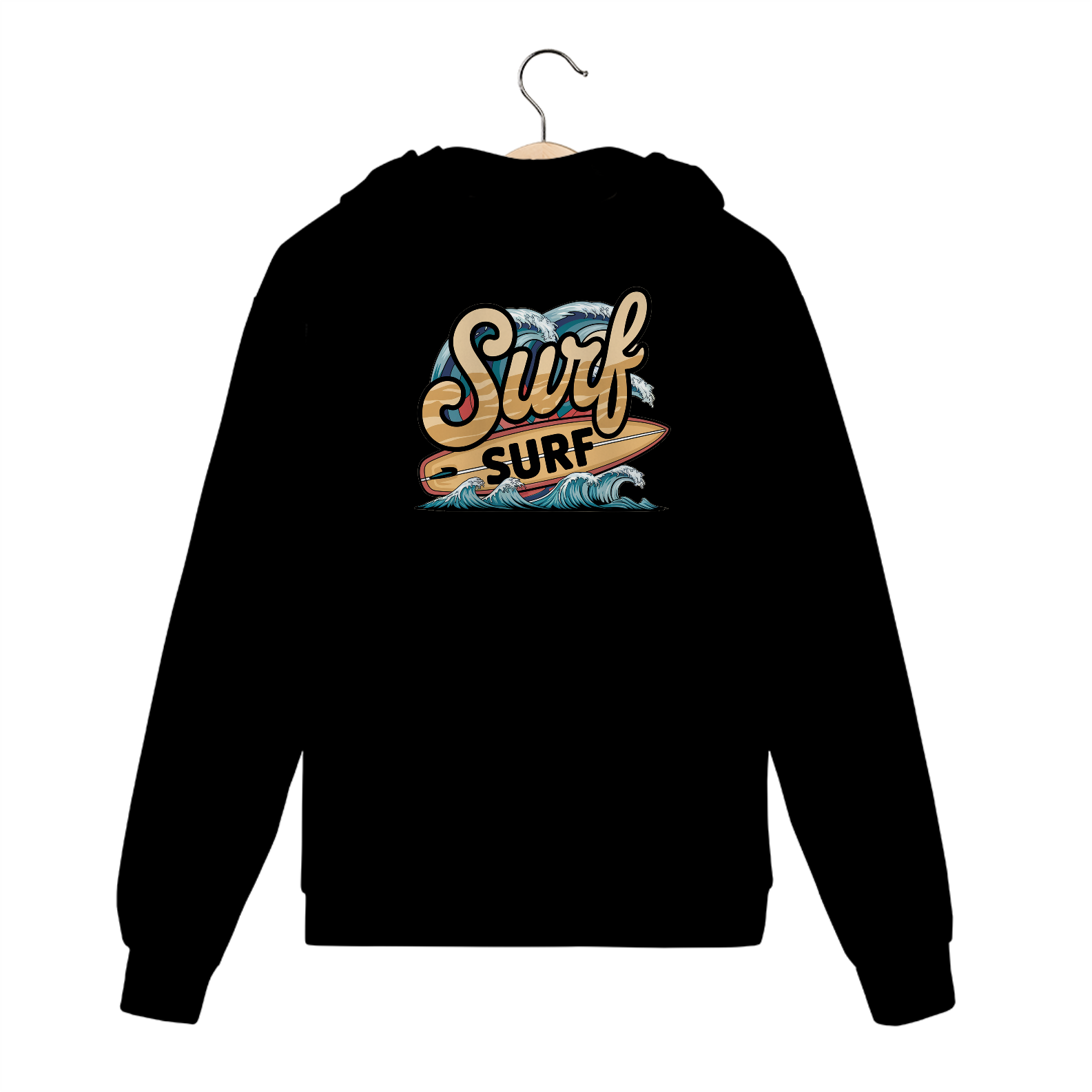 Moletom com Ziper, Bolso e Capuz Estampa Surf