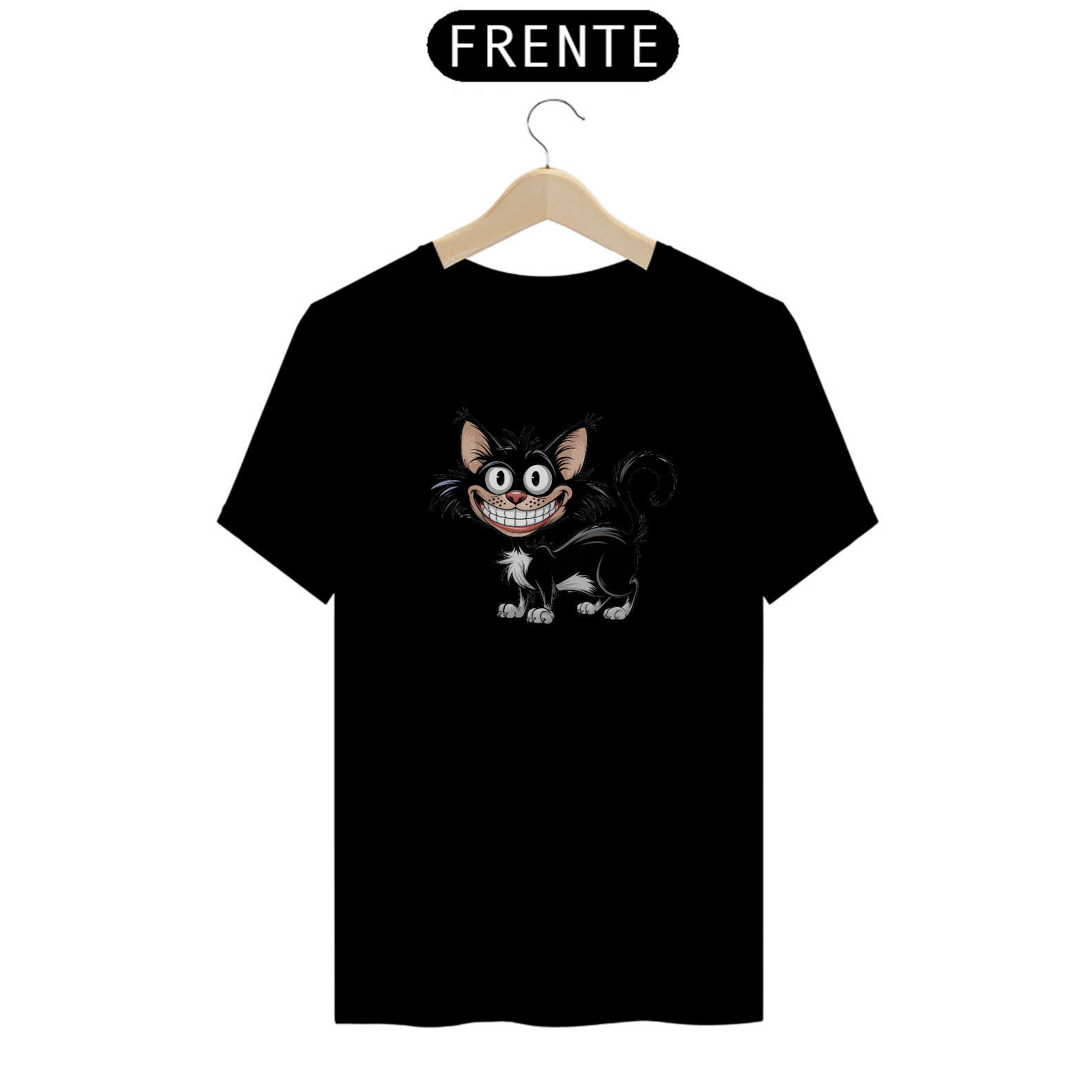 T-Shirt Quality Estampa de um gato Preto Sorridente