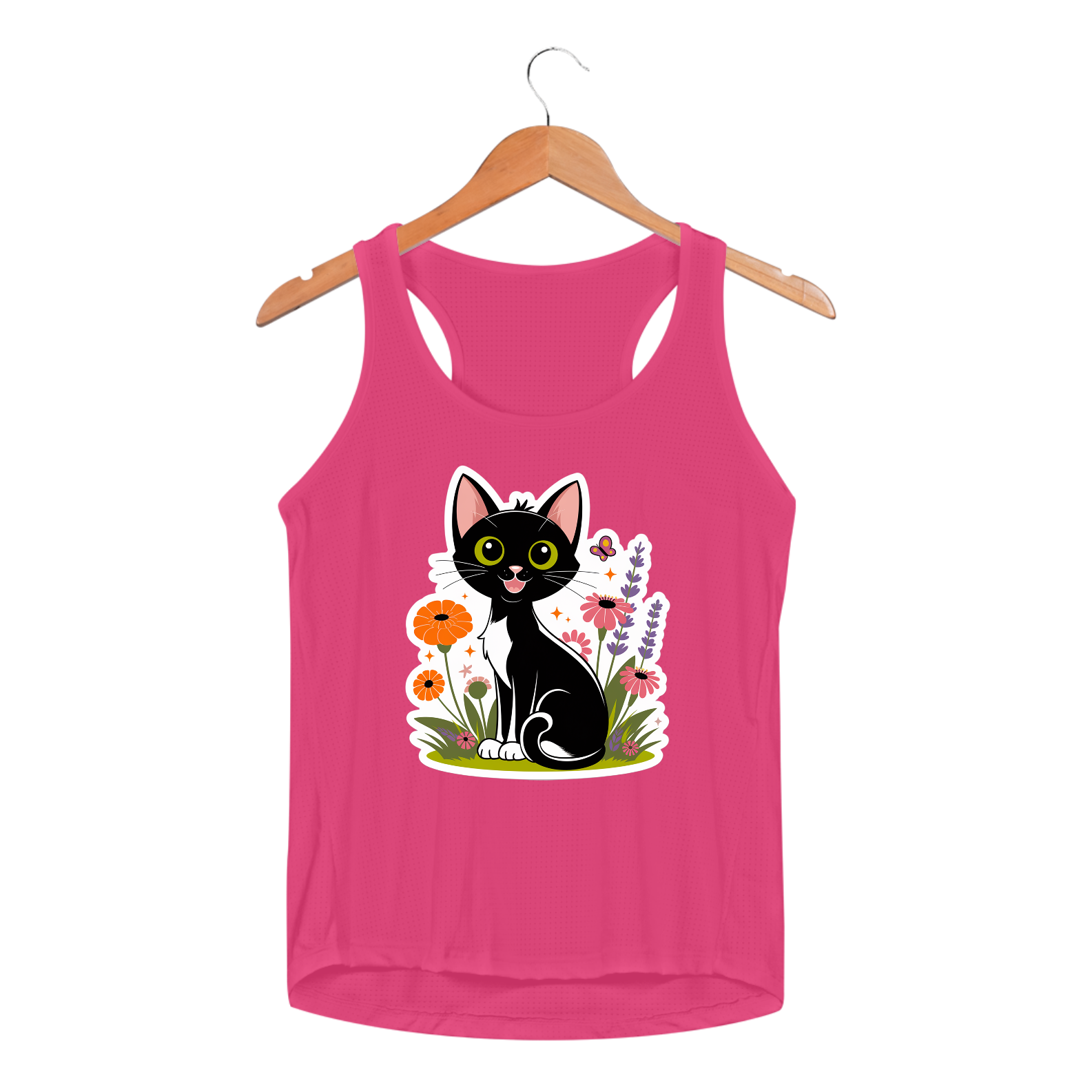 Regata Feminina Sport Dry UV Estampa Gato Preto e Florais