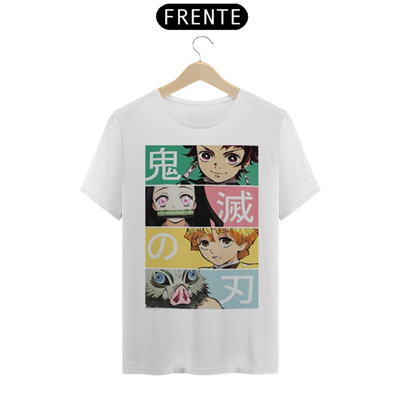 CAMISETA COLEÇÃO KIMETSU NO YAIBA - TANJIRO, NEZUKO, ZENITSU E INOSUKE 2ª FORMA Branca