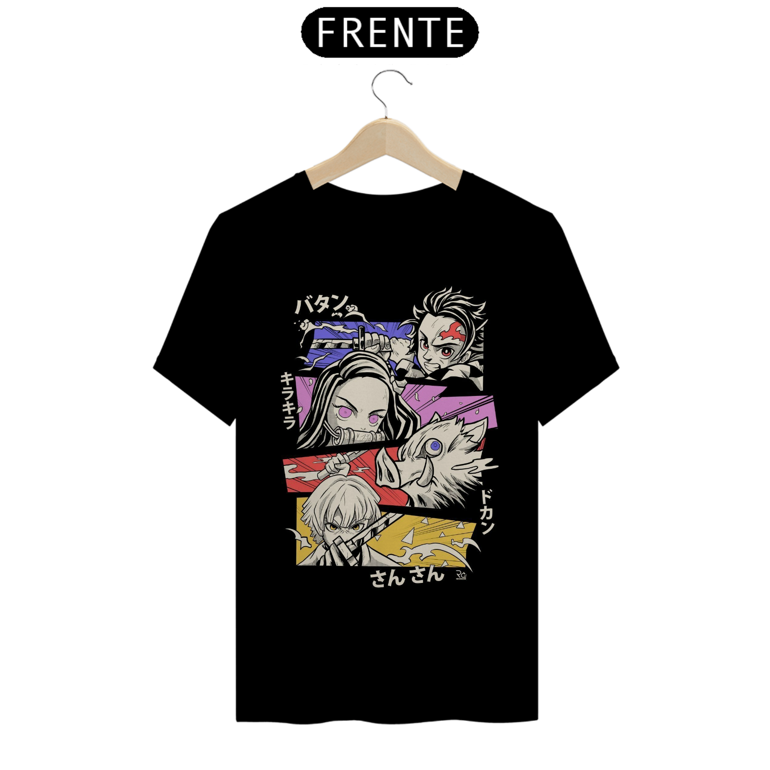CAMISETA COLEÇÃO KIMETSU NO YAIBA - TANJIRO, NEZUKO, INOSUKE E ZENITSU 1ª FORMA PRETA 