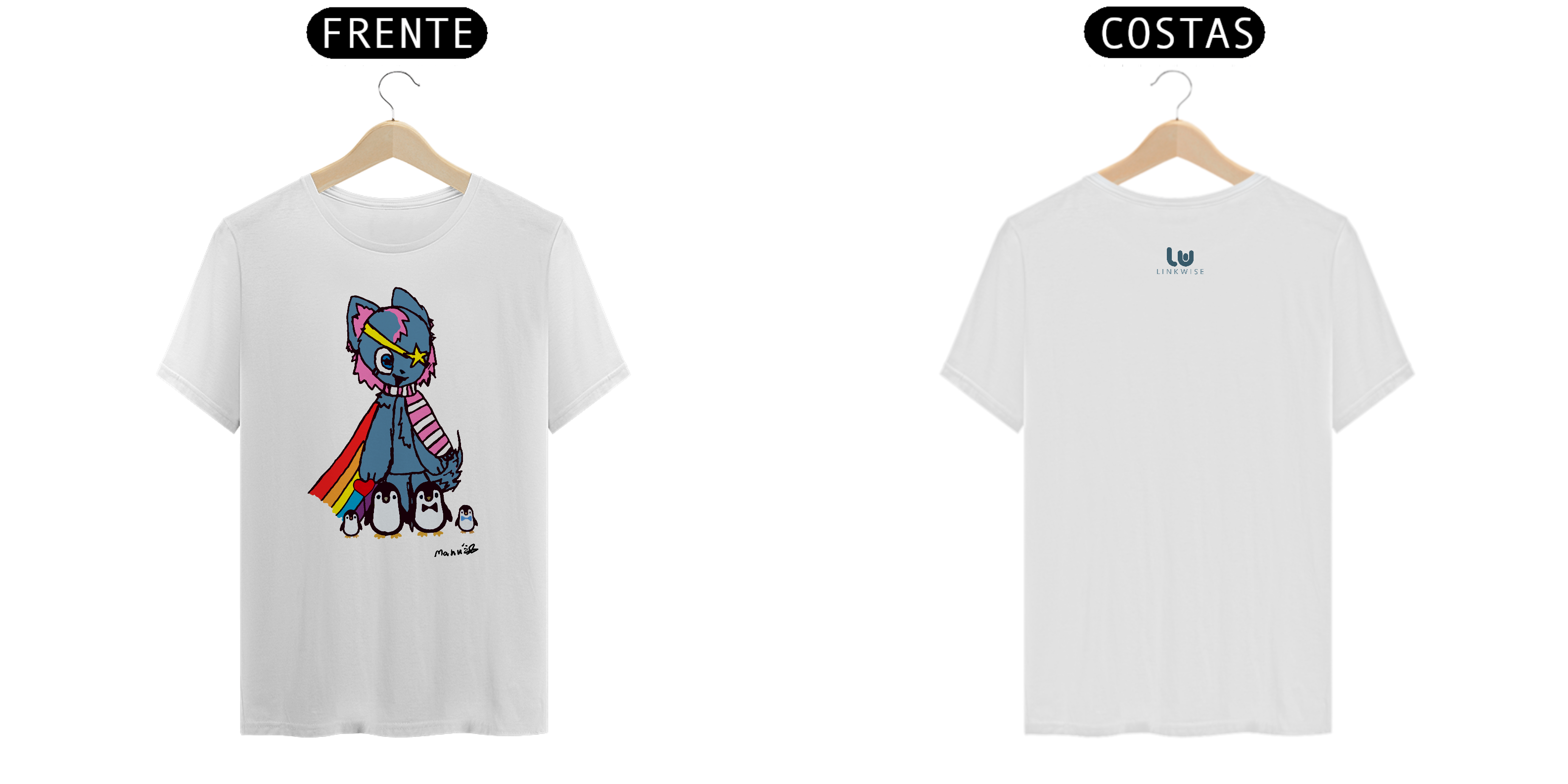 Camiseta da Manú Pinguins Estrela Adulto Clara