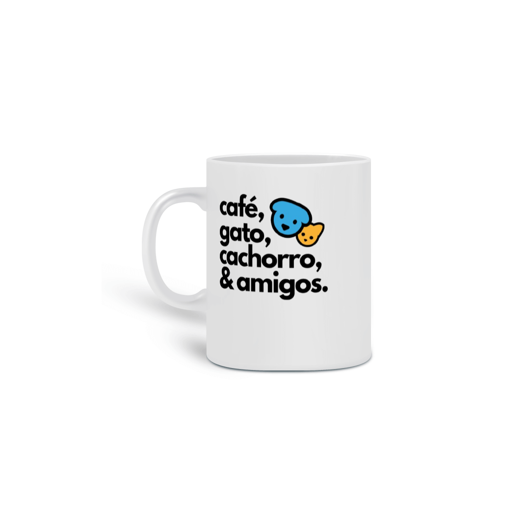 CAFÉ, GATO, CACHORRO E AMIGOS - CANECA