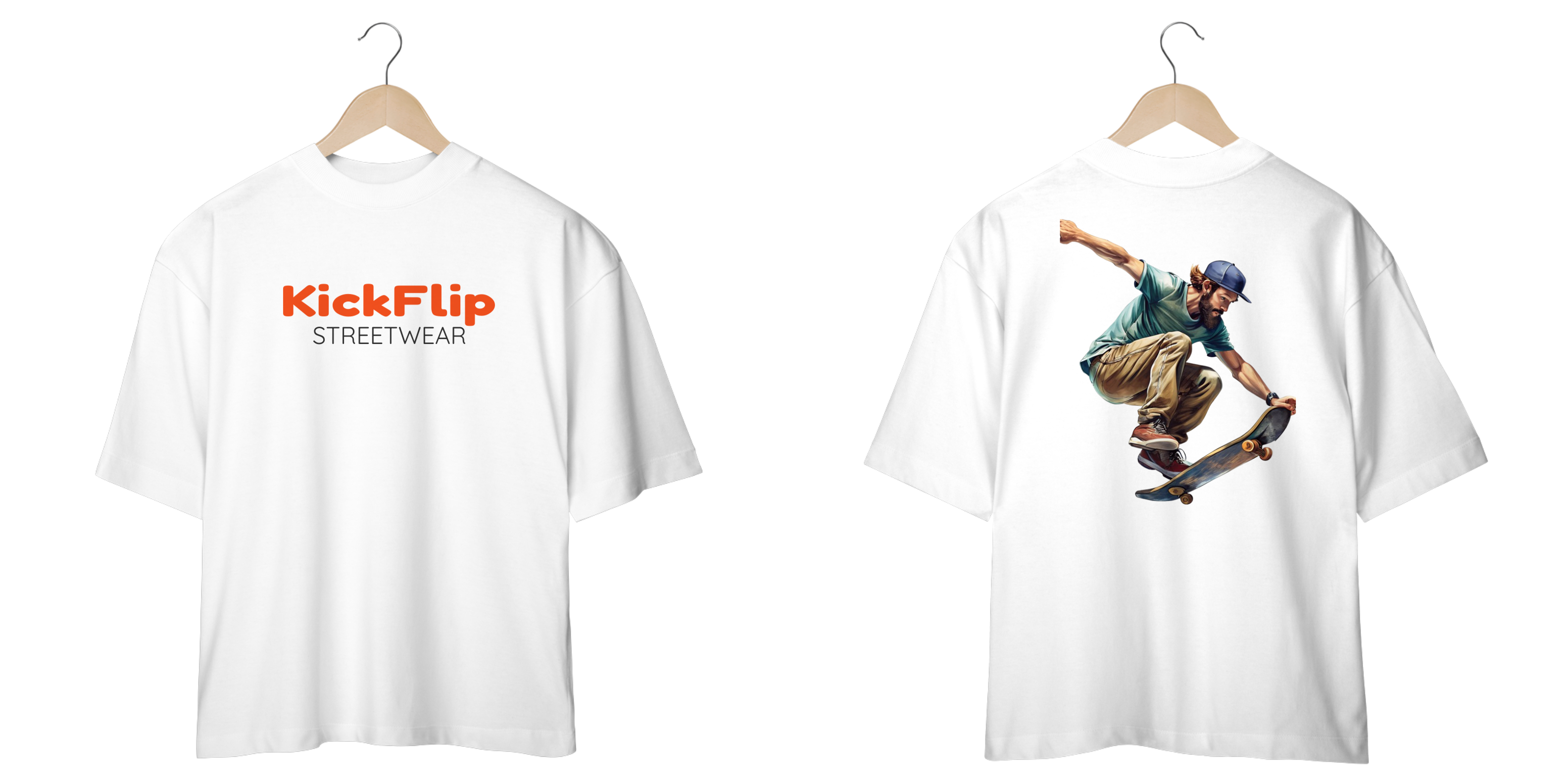 Camiseta Oversized estampada frente e costas Kickflip