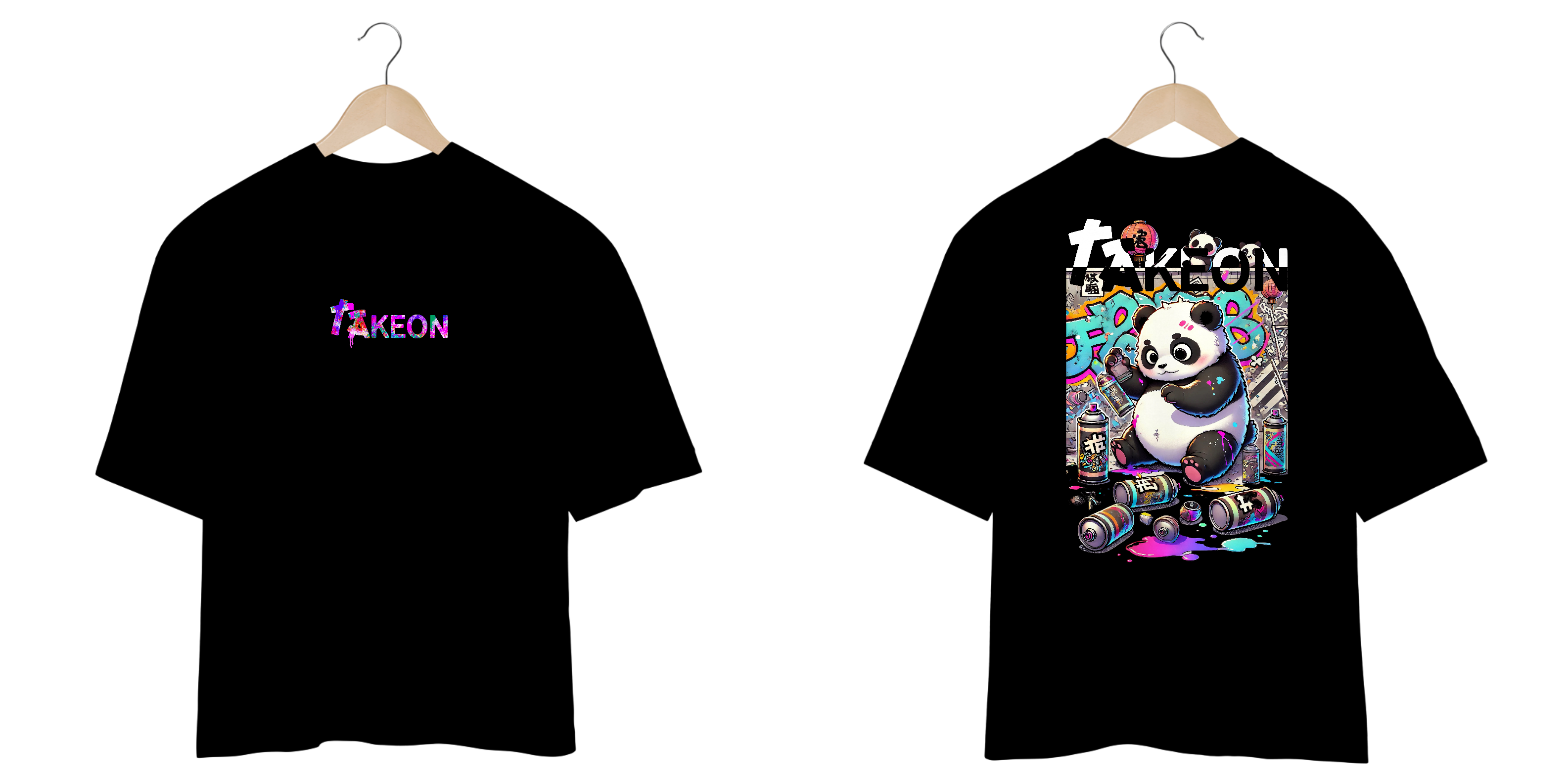 Camiseta Oversized Panda Sprayed Preta