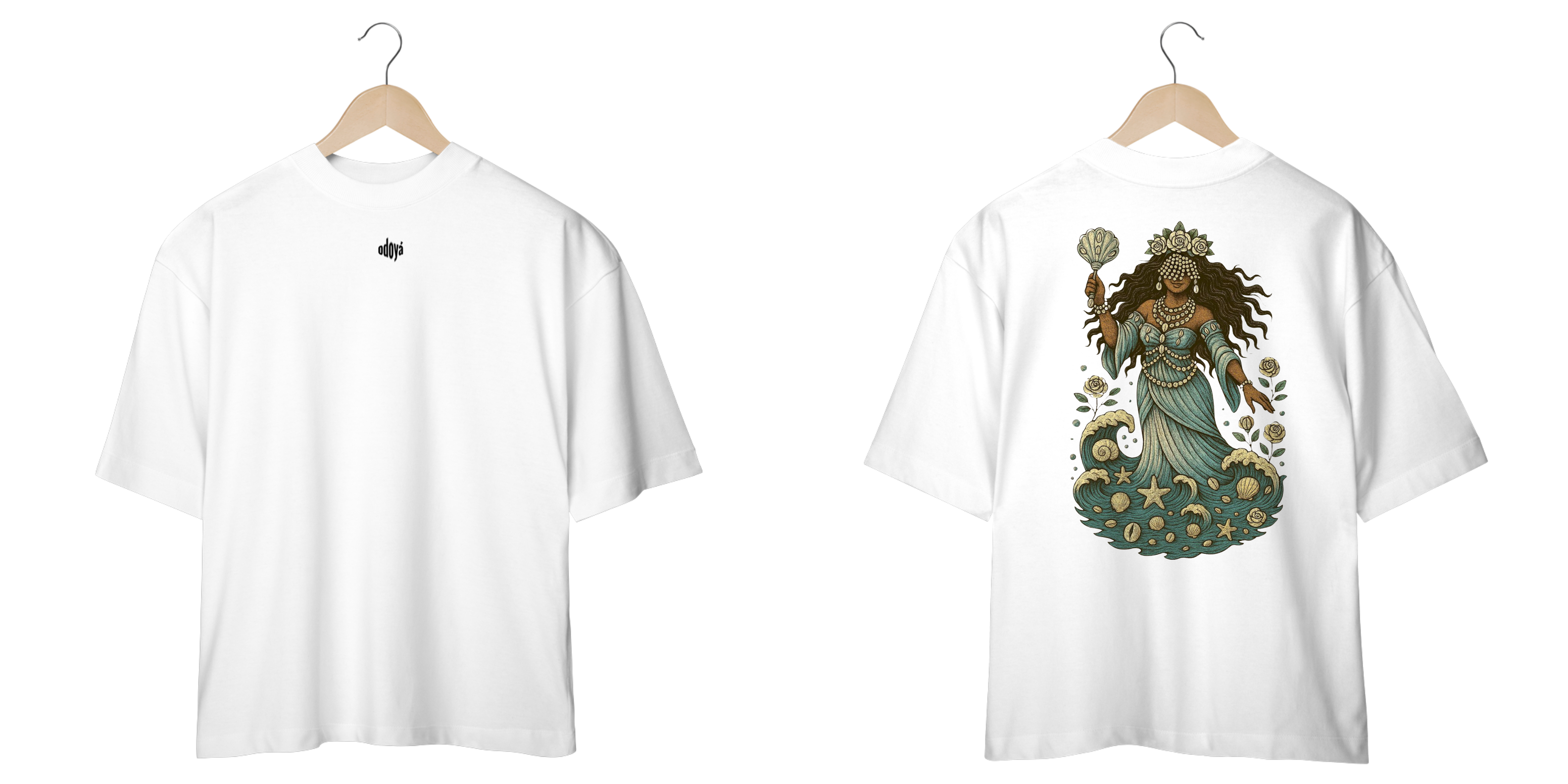 Camiseta Oversized Iemanjá (branco e off white)