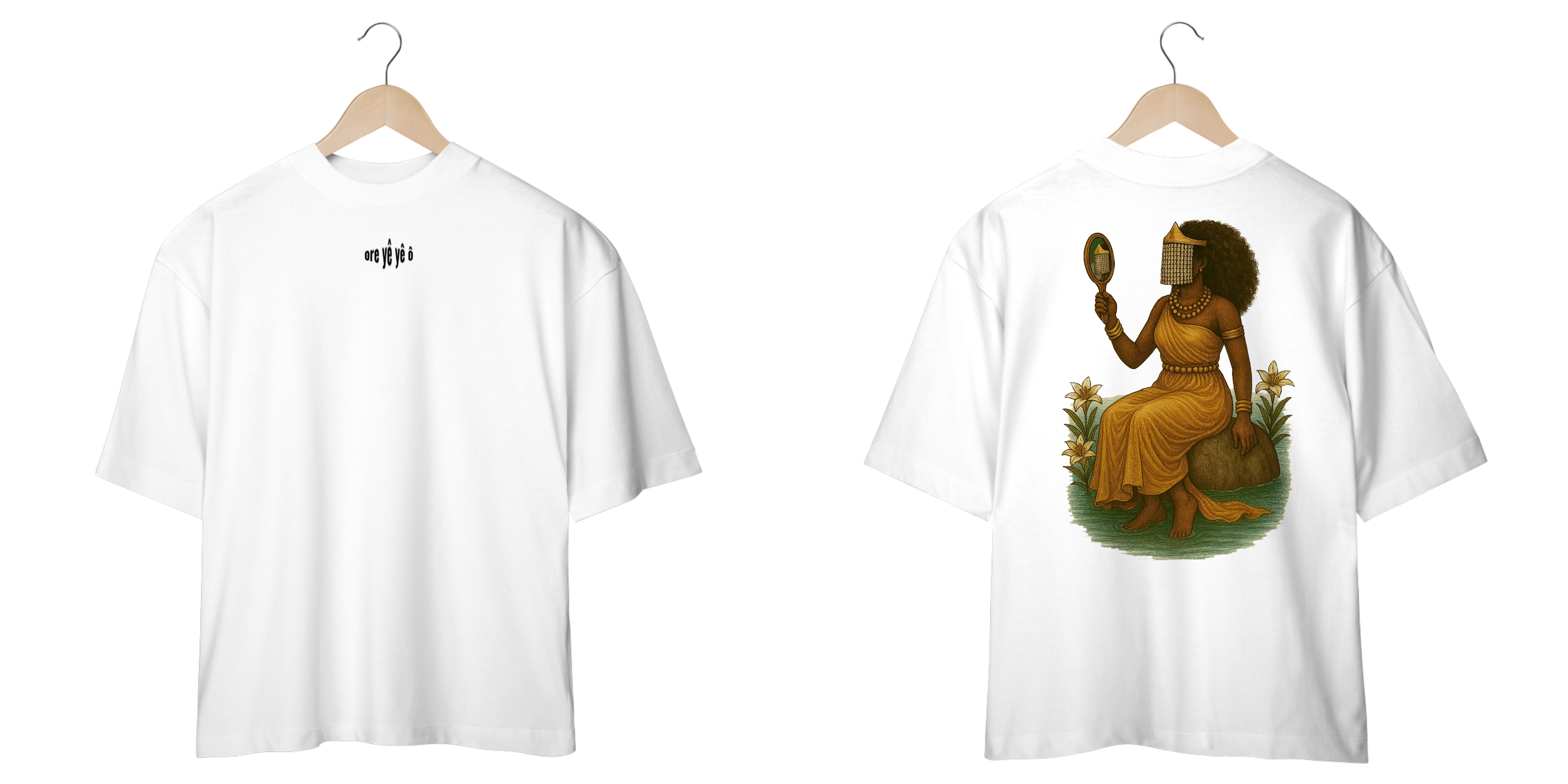 Camiseta Oversized Oxum (branco e off white)