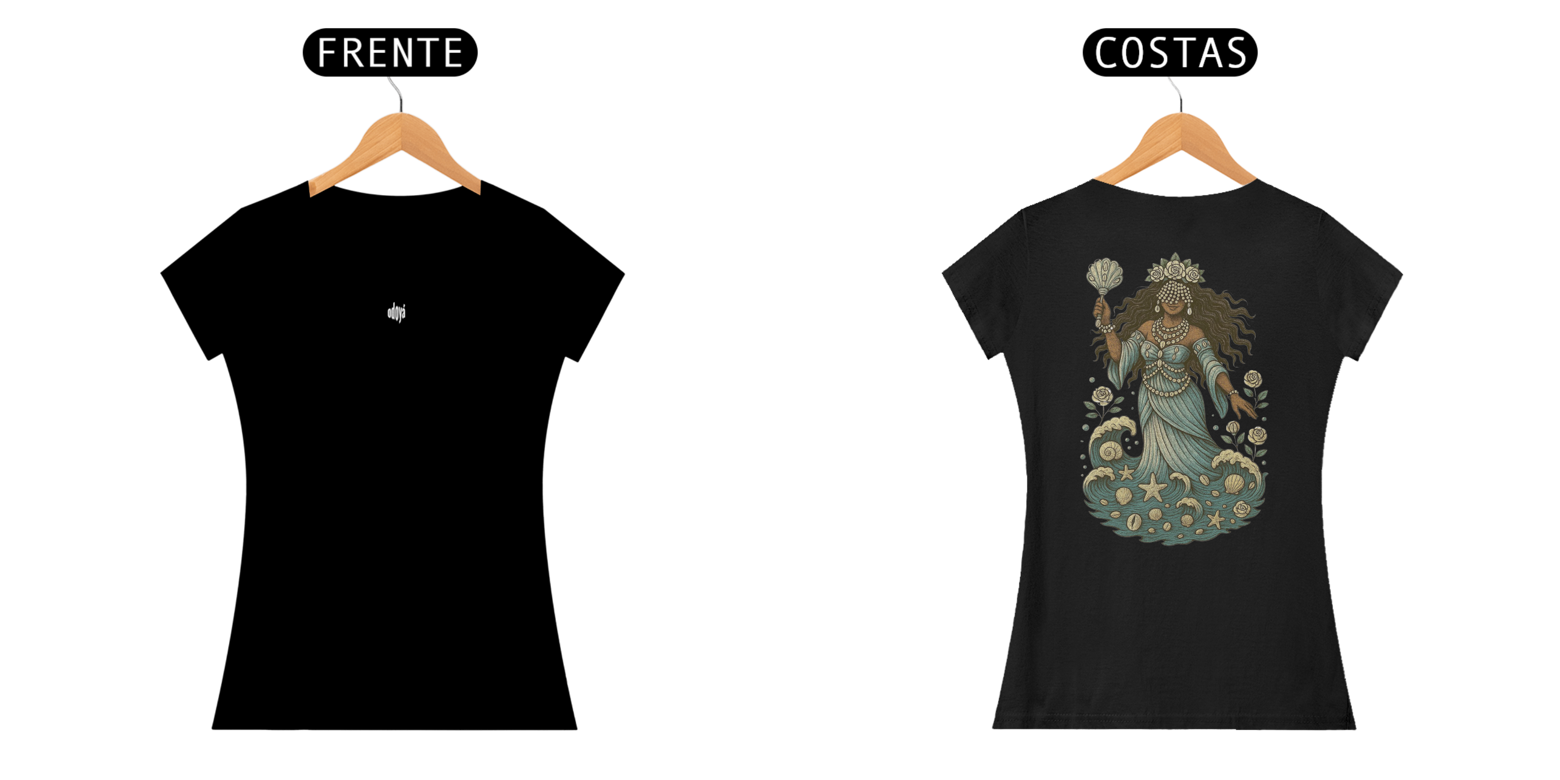 Camiseta Baby Long Iemanjá (preto)