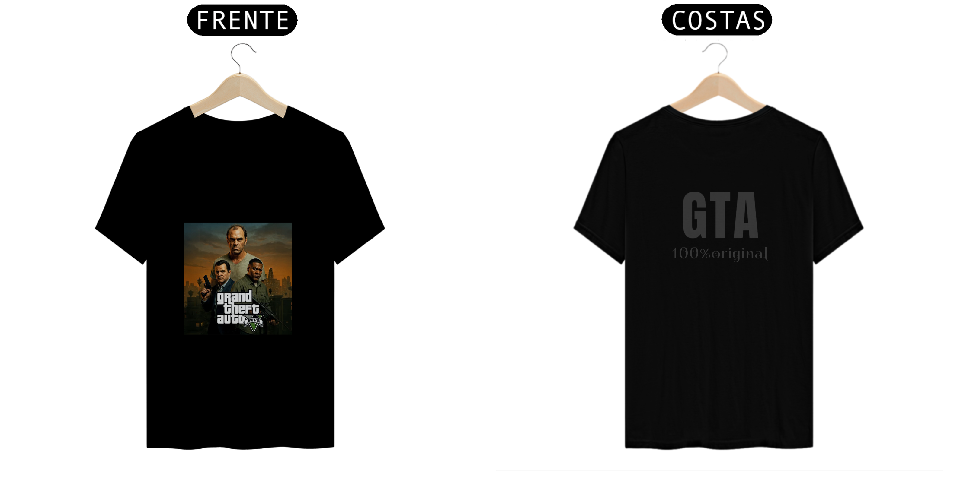 Camisa do GTA estampada na frente com detalhes na costa