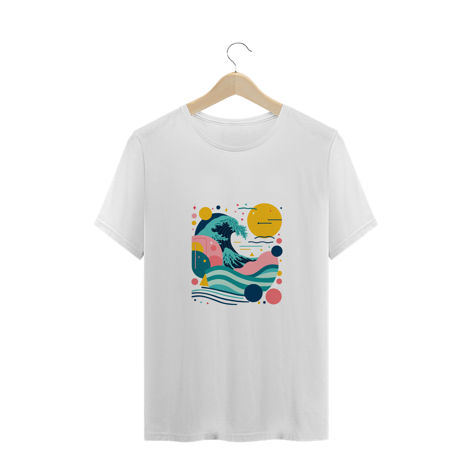 Camiseta Plus Size design gráfico de círculos e linhas, estilo Mar e Sol