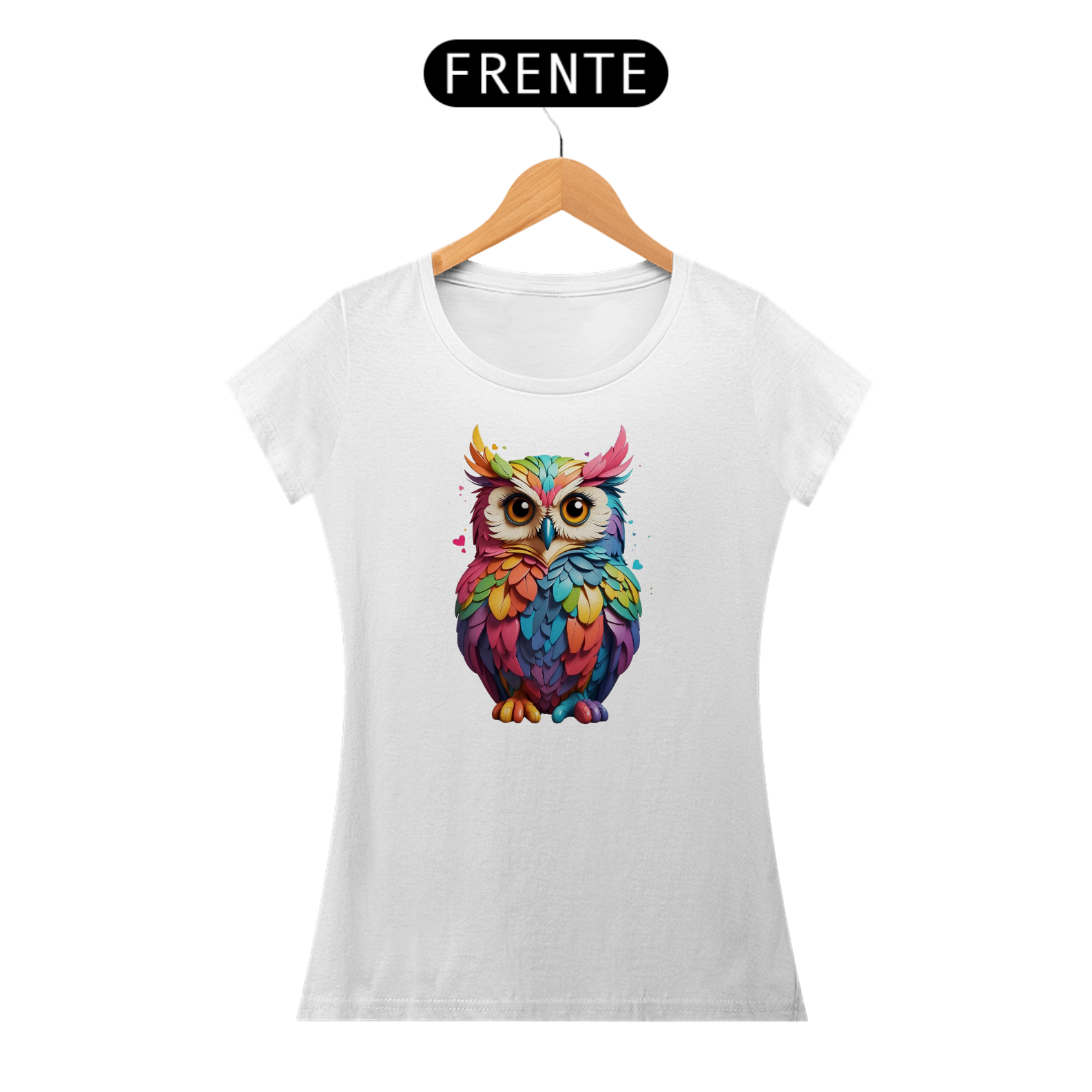 CAMISETA FEMININA ESTAMPA CORUJA COLORIDA