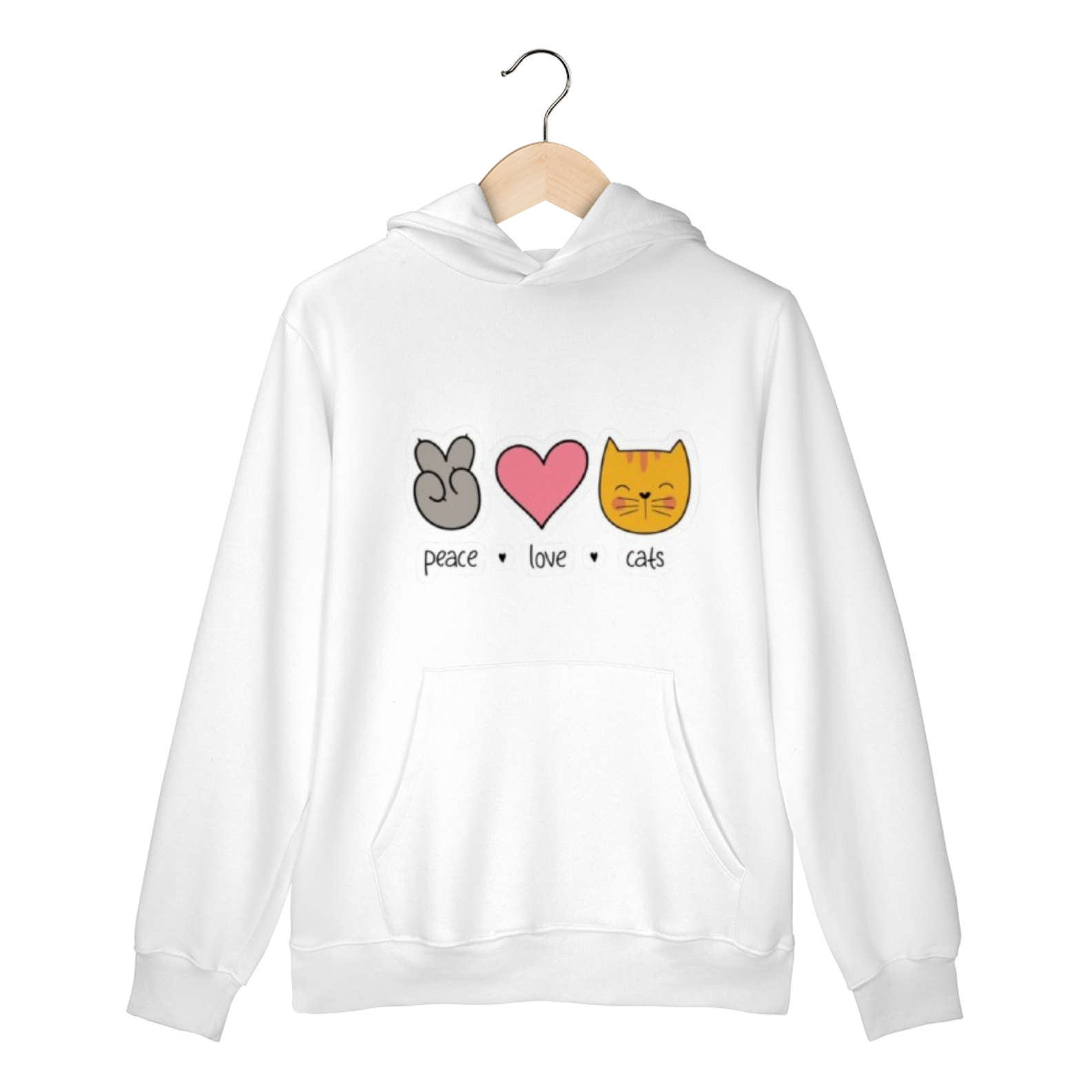 Moletom canguru estampa peace love cats 
