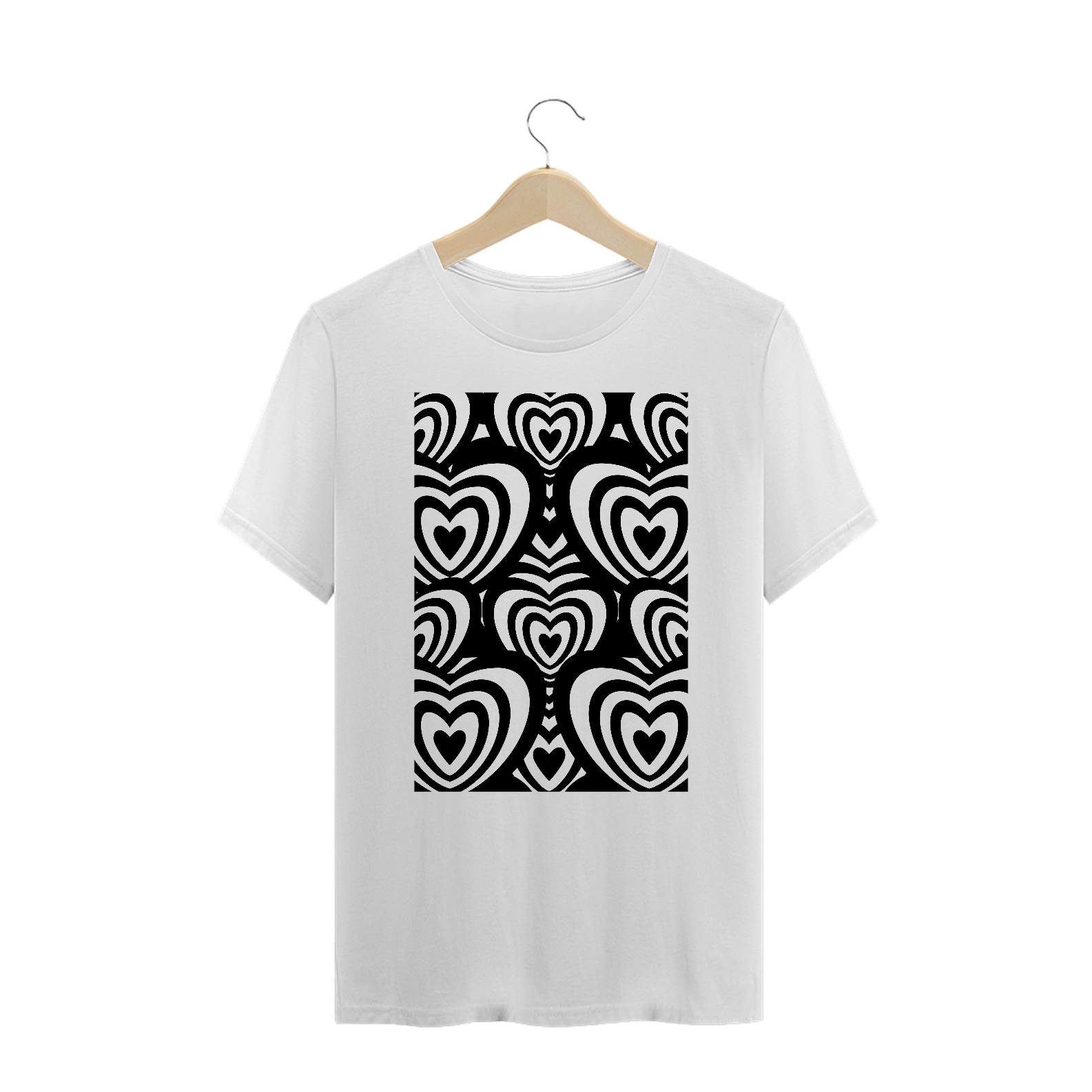 Estampa Psicodélica de Corações Preto e Branco - Arte Retrô Vibrante