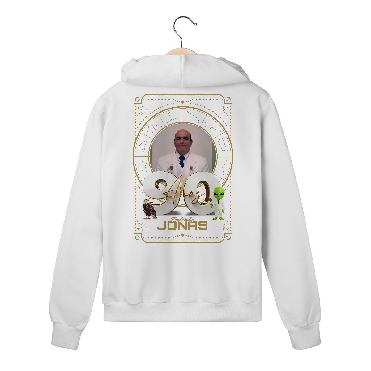 Moletom Quality Com Zíper 90 Anos Padrinho Jonas
