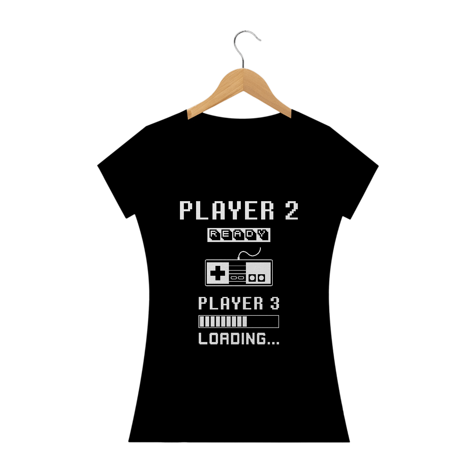 T-Shirt Feminina Player 2 Loading Player 3 Vintage Gravidez