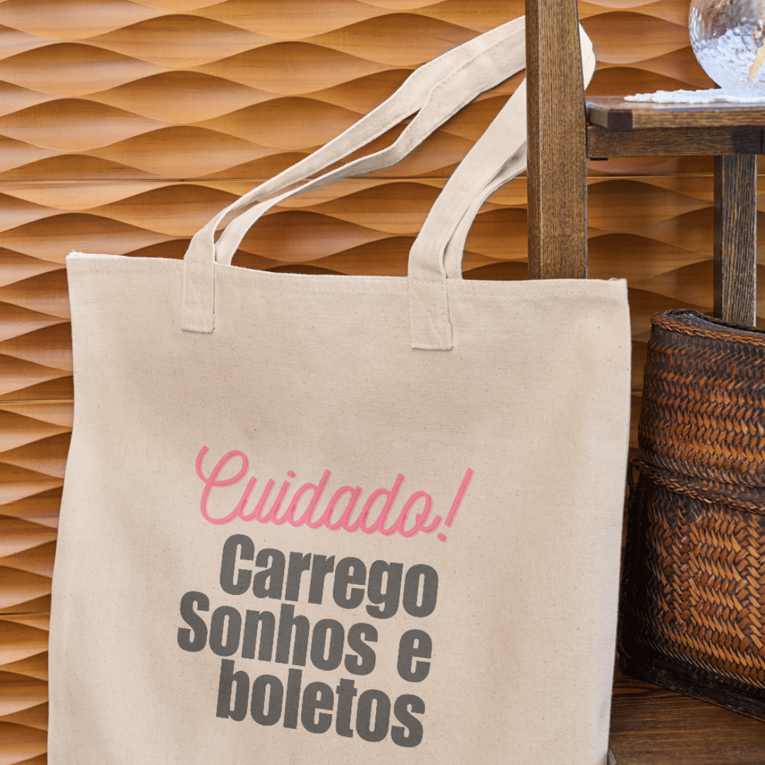 Nome do produto: Ecobag-  Cuidado! carrego sonhos e boletos