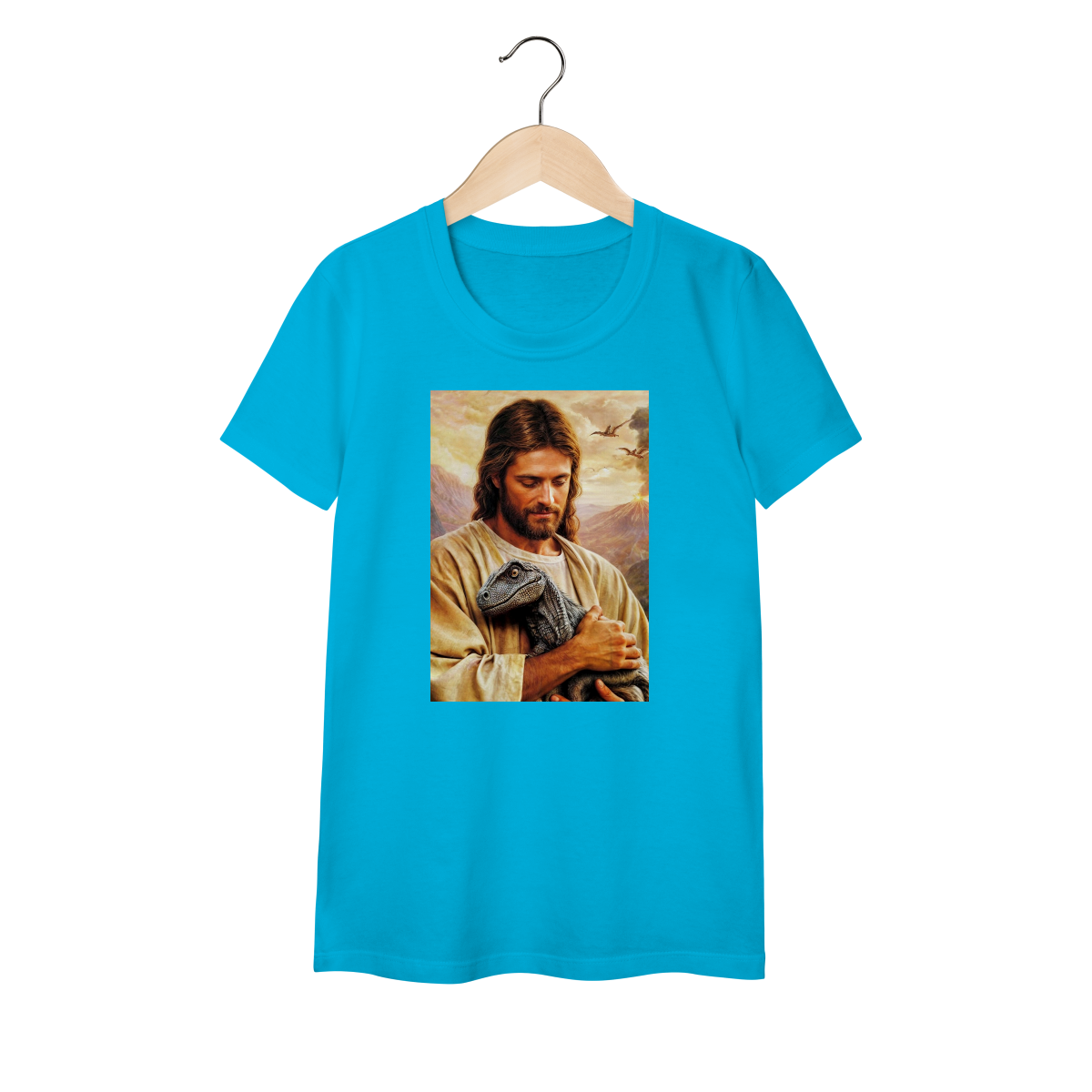 Camiseta Meme Jesus com Dinossauro - Baby Long Classic Geek (P ao GG) | Cores Vibrantes | TrapoGeek