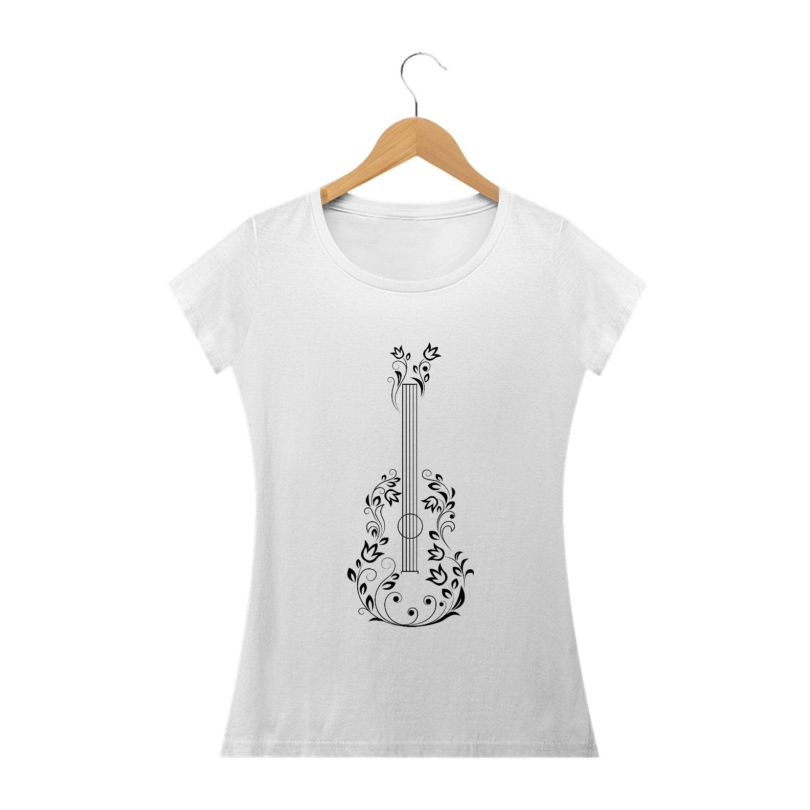 Camiseta Feminina - Baby Long - Violão Florido Branca